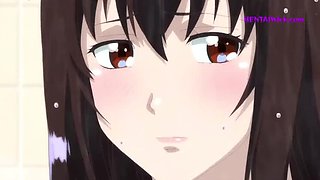 Hairy Tight Pussy Fingered & Hard Fuck in Women's Bath Hentai