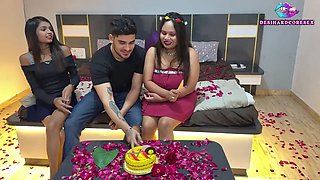 On the special occasion of Valentine's Day, the boyfriend had sex with his new girlfriend as well as his ex-girlfriend.