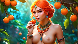 Beautiful Big Breasted Nude Elf Girl with African Cherry Orange