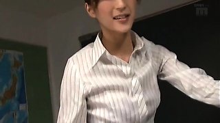 Asian girl giving blowjob and handjob tasting cum on the bed