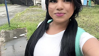 Amateur Latina with Big Booty Fucks Stranger Outside - Creampie & Squirting Orgasm