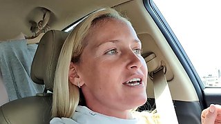 Blonde amateur MILF sucks and jerks for facial