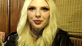 POV amateur blonde slut blowing monster dick in the bus