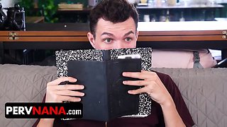 Exhibitionist gilf has her eyes set on prohibited stud