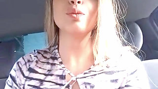 Hot blonde caught masturbating in a parking lot less