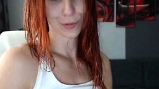 Amateur redhead fully nude on bed and masturbating