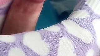 Sensual Sockjob in Very Cute Multicolored Socks with Hearts Print