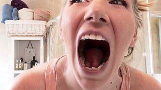 Sexy blonde milf goes solo with a red dildo