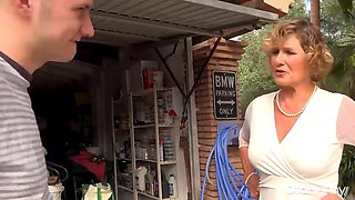Oldnanny Mature Granny Seduces Horny Stud In Garage