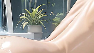 Thai Nude Woman Splashing Playfully in Downpour at Pool Edge