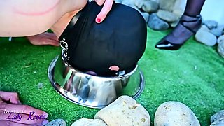 Leashed slave humiliated and punished by merciless goddess