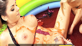 Pool Pussies Scene-2_lesbian Couple Having Sex in Bikinis in a Jelly Pool