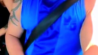 No Shame! Natzinha Flashing Her Tits in Traffic and Rubbing Herself.