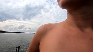 Blonde Babe Strips on the Bridge