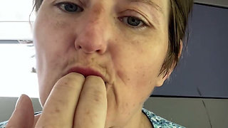 Stepmom Plays with Her Smelly Pussy at the Back of the Bus, Then Sniffs and Sucks Her Stinky Fingers!