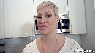 Stepson fucks her stepmom Ryan Keely from behind on the kitchen counter and makes a hot porn video