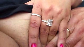 Horny Wife Fingers Wet Pussy Hard In Car While Husband Drives - Amateur MILF Masturbation