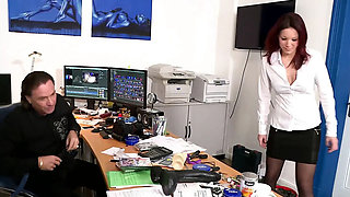 Big Redhead Natalie Hot Blows Boss Big George's Huge Cock in Office