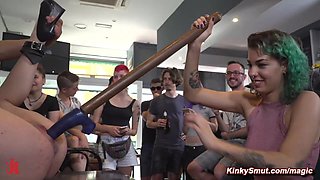 Masochistic slave ravaged in public bar