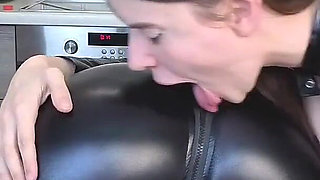 Latex-clad Lesbian Tease: Scissors, Butt Spanks & Hamping