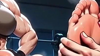 Old Woman Humiliated by Muscular Woman Foot Worship in Gym