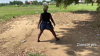 African Ebony Sexy Black Girl Dances in Public with Laughter