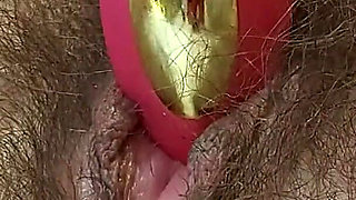 Hairy Pussy Flowed From Watching the Video,the Glass Dildo Turned Me on and the Powerful Little Vibr