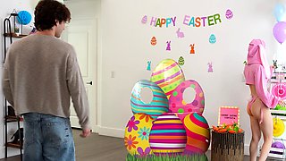 Easter bunny teen stepsister eats stepbrother his big carrot