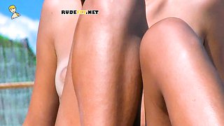 Playful young nudist chicks caught on a voyeur camera