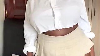 Ebony College Girl with College Uniforms Seducing Her Lecture in an Erotic Dance & Twerk After Class!