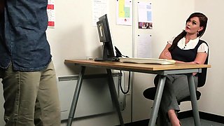 Office voyeur babe teases black cock man
