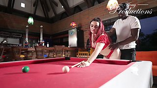 Redhead Hotwife Meets a Huge Black Stranger for a Risky Pool Table Encounter