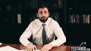 Curvaceous diminutive platinum-blonde COUGAR avoids getting fired by plowing her chief