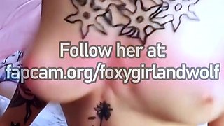 Heavily tattooed College Teen Redhead Masturbating on webcam