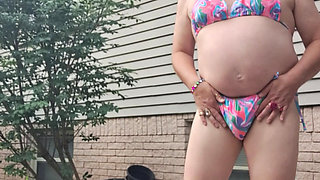 Feeling horny in my new bathing suit outside on the patio!