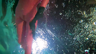 Slippery Latex Slut's Deep Pool Diving Tease