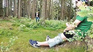 Dick Flash in the forest woman watches and masturbates. He joins sucks and I cum on her tits.