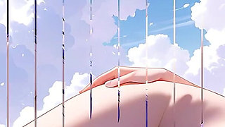Beautiful Nude Young Woman Immersed in Purple and Emerald Cloud