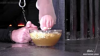 Mistress Legs Piss Golden Nectar on Instant Noodles for Slave Dinner - Foot Worship & Food Play