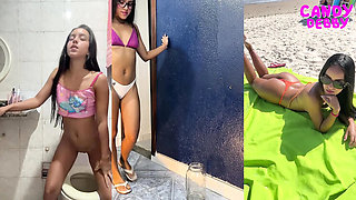 Skinny Teen Candy Debby Peeing on Beach - Brazilian Petite Pee Fetish Compilation
