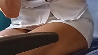 Caught hot wife flashing tits and pussy on train peeking under mini skirt no panties