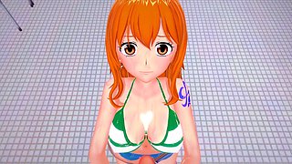 Nami's POV in three-dimensional anime action from One Piece