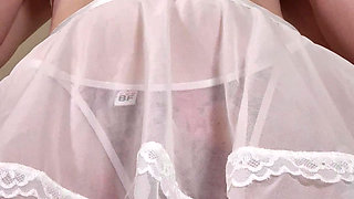 Horny blonde bitch spreading her pussy, begging for cock