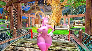 Thicc bunny MOMO shows off her big boobs in Skyrim gameplay