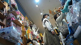 Asian upskirt panties caught by voyeur cam