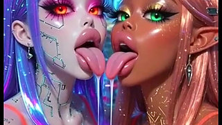 Funny Lesbians Tongue and Kiss Fetish, Ai Animation