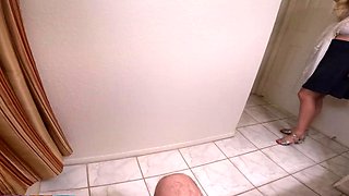 Stepson caught on the toilet masturbating and step mom