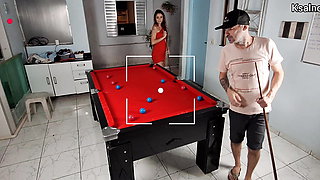 My friend teaching my wife how to play billiards and I filmed the whole thing