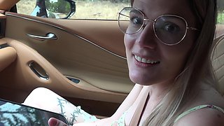 Sweet Riley Rose enjoys while getting fingered in a car - POV