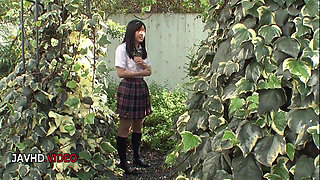Runa Mizuki's Backyard Dildo Play with a Naughty